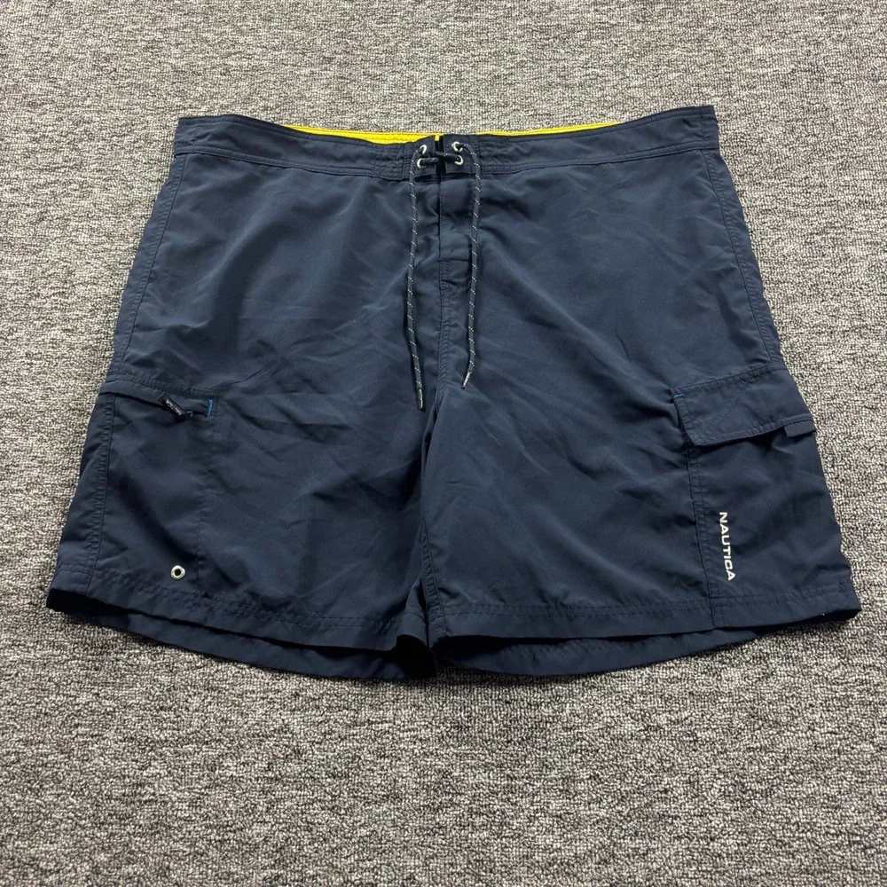 Y2K 2000s Nautica 7 Inch Inseam Cargo Board Shorts Navy Blue Size XXL